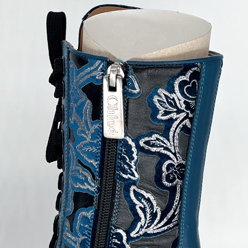 Chloe very rare Runway brocade leather / velvet studded boots. Size 37.5 - Picture 7 of 7